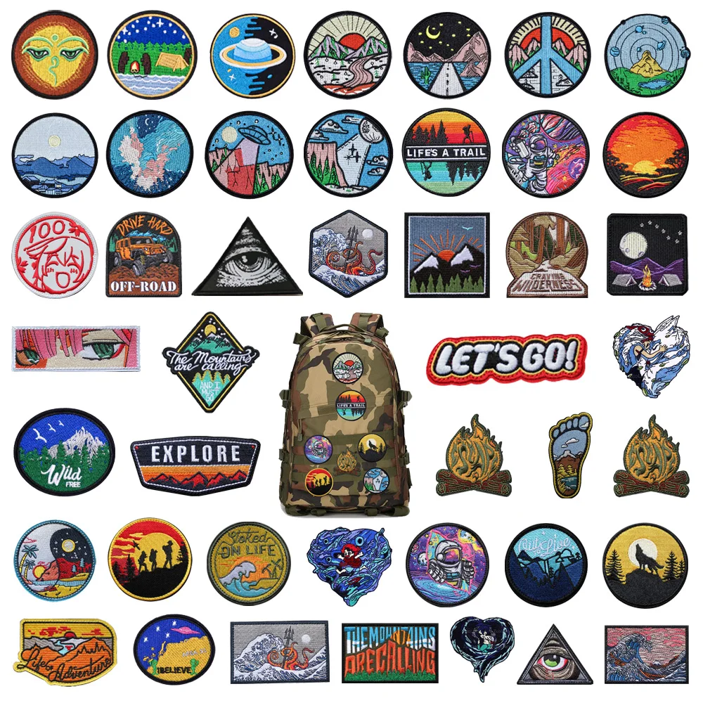 Newly Designed Sunrise Planet Astronaut in Space Travel Armband 3D Embroidered Off-road Vehicle Badge Backpack Wave Custom Patch