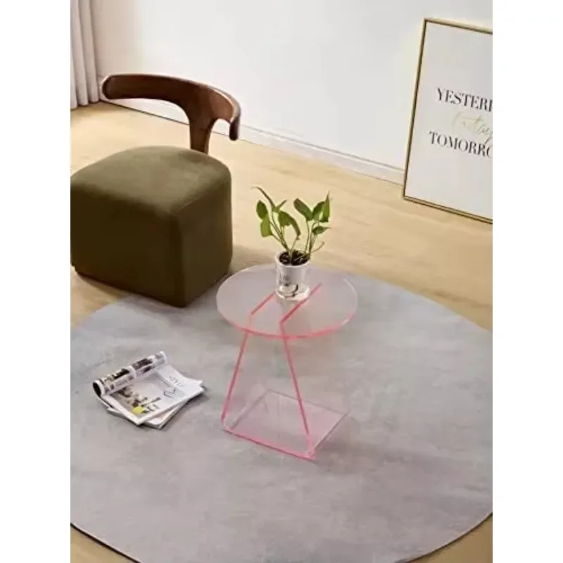 Modern transparent acrylic side table with pink edge minimalist design for living room decoration