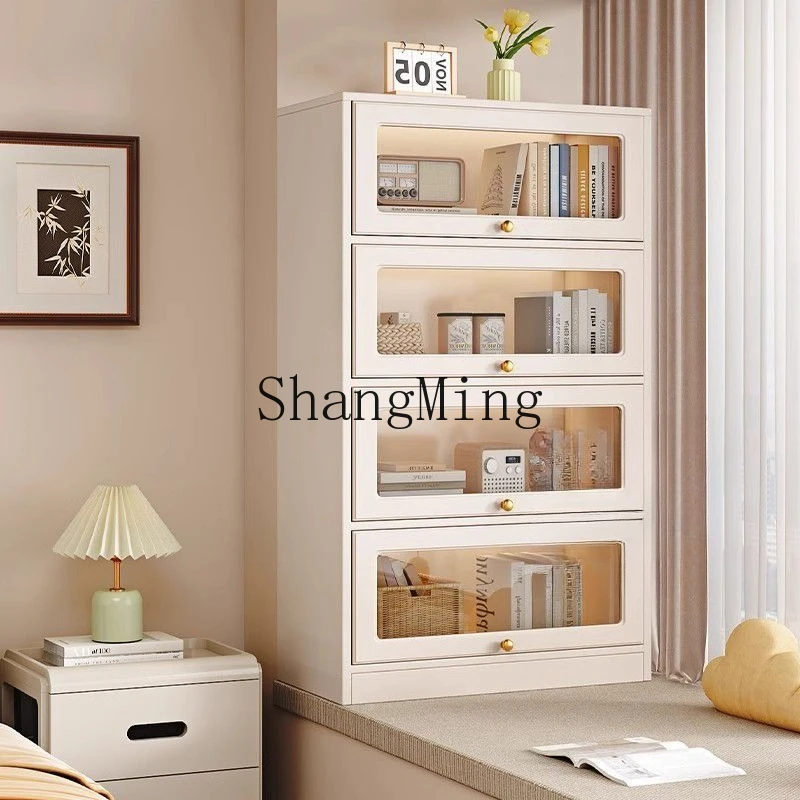 

DHY solid wood cabinet balcony storage glass door household multi-layer bookcase storage floor cabinet