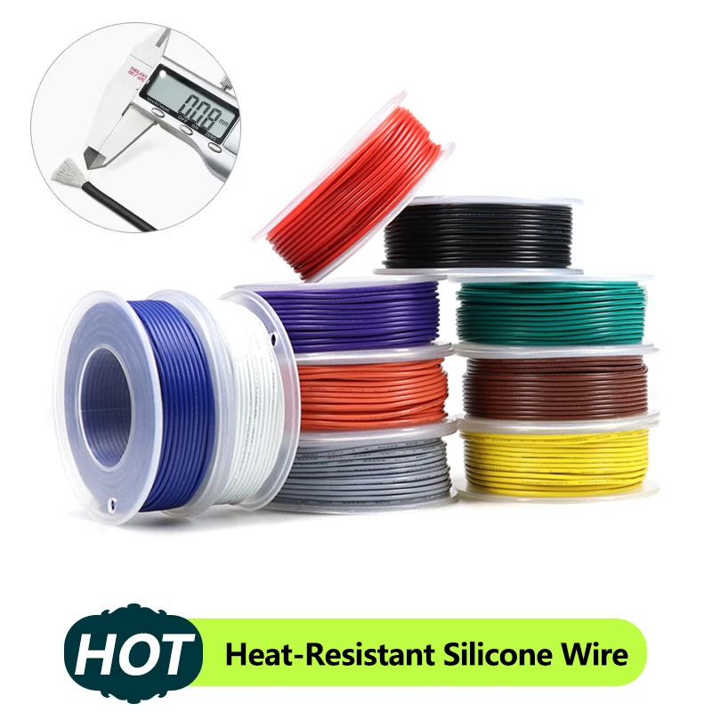 

10 Colors Ultra Soft Silicone Wire 30/28/26/24/22/20/18/16AWG Silicone Rubber Insulated Tinned Copper Heat-resistant 200℃ Cable