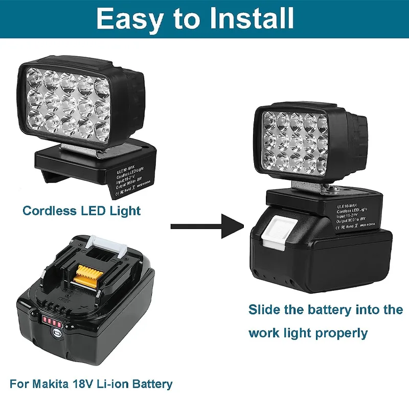 Imagem -04 - Led Emergency Work Light para Makita Lanterna ao ar Livre Jobsite Tool 900lumen Bateria Li-ion 18v Bl1830 Bl1850 Pcs