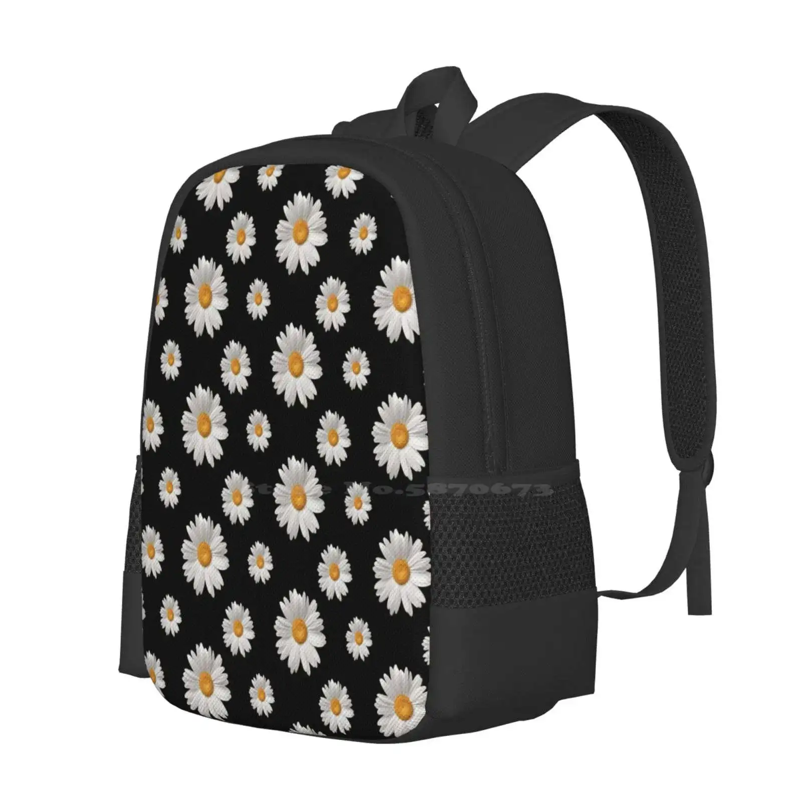 Elegant Daisy Hot Sale Schoolbag Backpack Fashion Bags Vintage Daisy Sun Flower Floral Cute Funny Black Tumblr Aesthetic