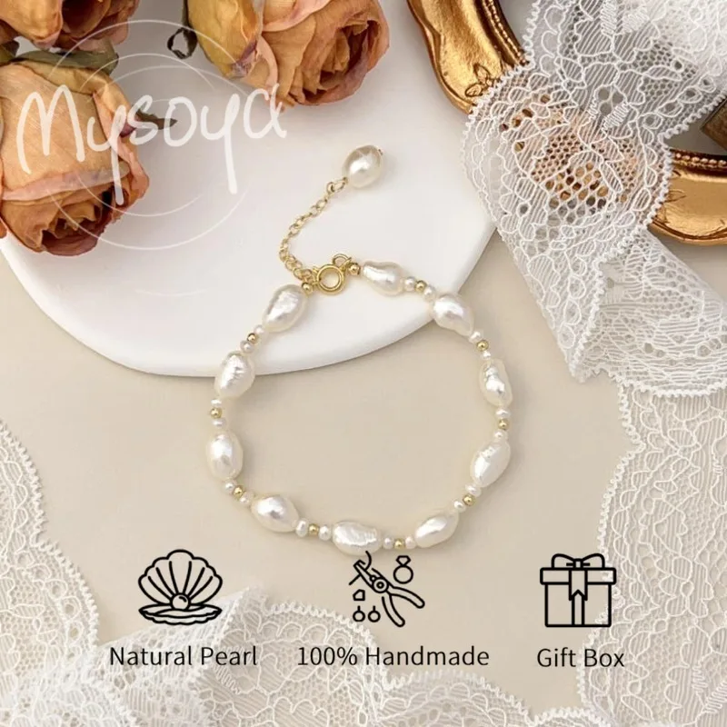 MYSOYA الأبيض الباروك لؤلؤ المياه العذبة سوار 8-9 مللي متر مع صندوق هدية له/عيد ميلادها/زفاف/عيد الميلاد/هدية السنة الجديدة #1
