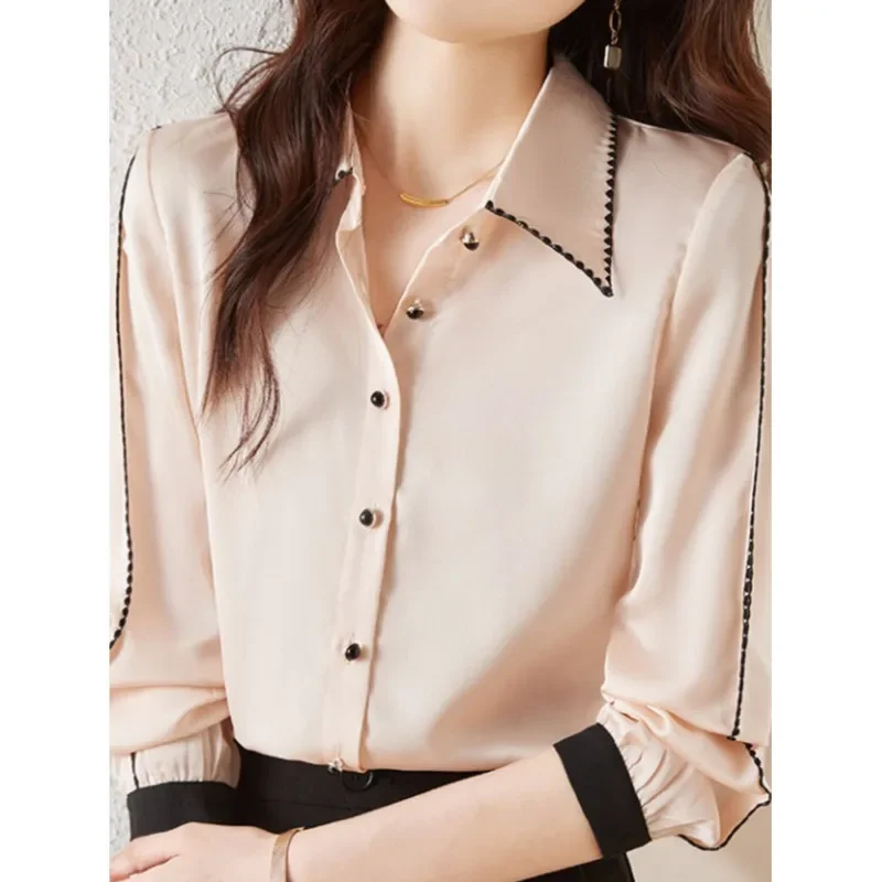 

Весенне-осенние атласные рубашки, женские элегантные офисные рубашки, женские рубашки с длинным рукавом и разрезом, свободные шифоновые рубашки