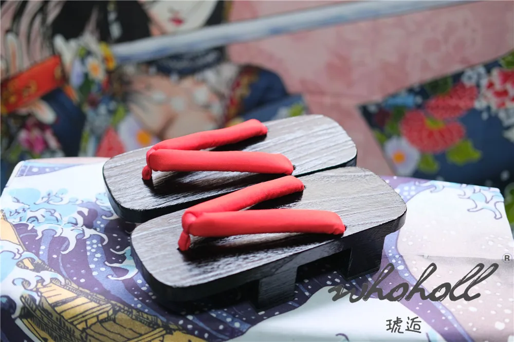 Schwarz Farbe Holz Geta Flip-Flops Mann Frauen Hausschuhe Japanischen Anime Coplay Kostüme Zwei-zähne Dicken Plattform Holz Clogs schuhe – Detail 15