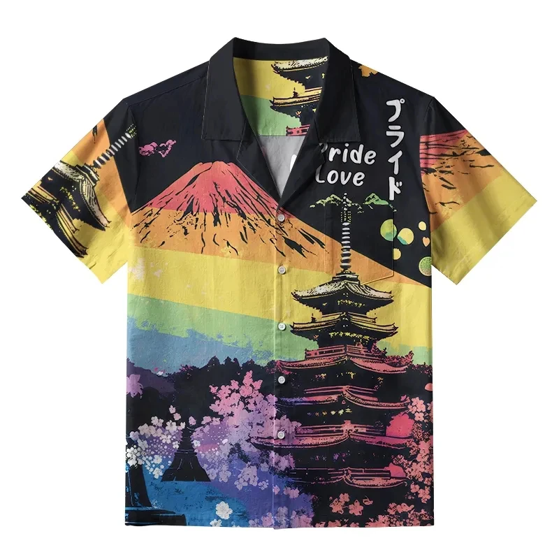 

Men's Casual Harjauku Japanese Style Short Sleeve Shirt Hawaii Button Vacation Vintage Short Sleeve Loose Quick Dry Shirt Tee