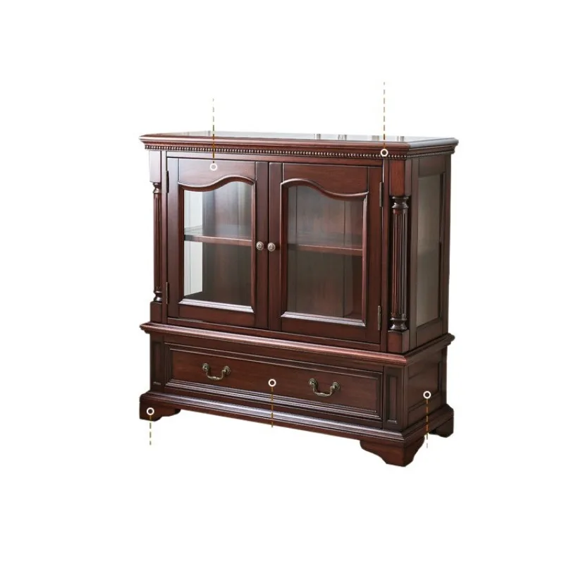 

American solid wood wine cabinet walnut display cabinet all solid wood two-door cabinet