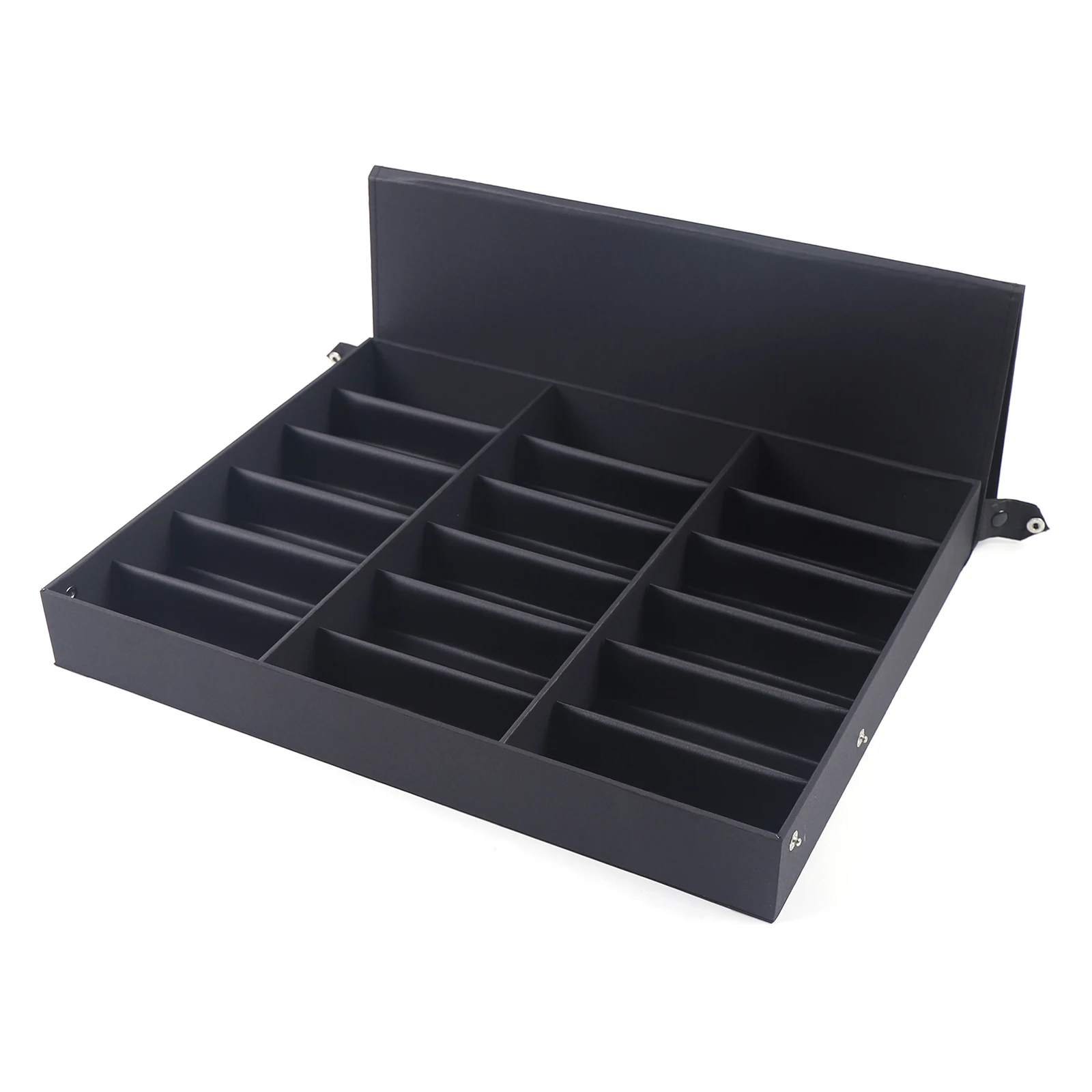 18 Slots MDF Sunglasses Storage Box Soft Silk Lining Flip Fold Display Lid Dual Side Lock Buttons Dustproof Eyeglasses Watch Organizer