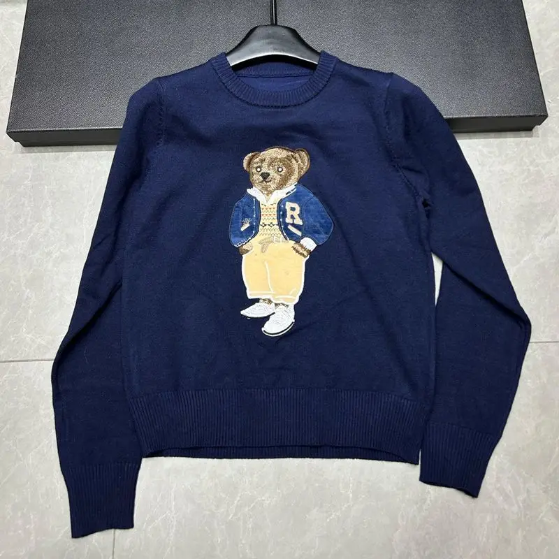 

European Style Luxury Loose O-Neck Bear Pullover Women Autumn Winter Fashion Womens Tops Casual Ladies Knitted T-shirt Sweater