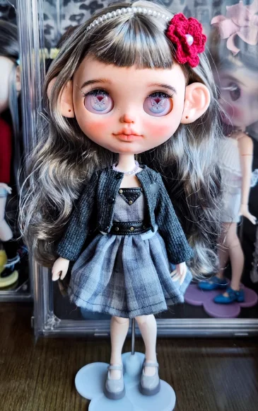 3pcs lady Blythe/Landoudou Cardigan+dot strapless+double-layer black lace skirt+1/6 30cm(Fit for azone,Pullip,Ob22/24/26, Licca)