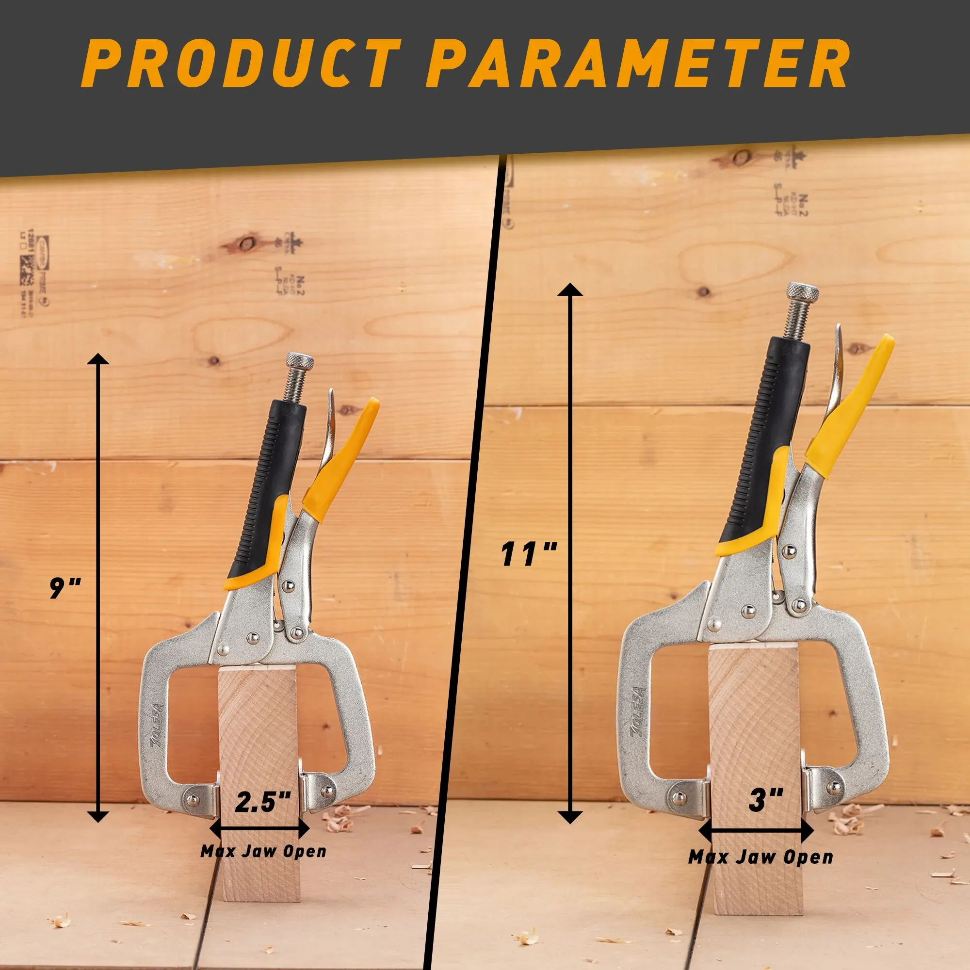 TOLESA 2PCS C Clamp Metal Face Clamps for Woodworking 9”/11” Heavy Duty Welding Clamps for Pocket Hole Joinery Cabinet Carpentry