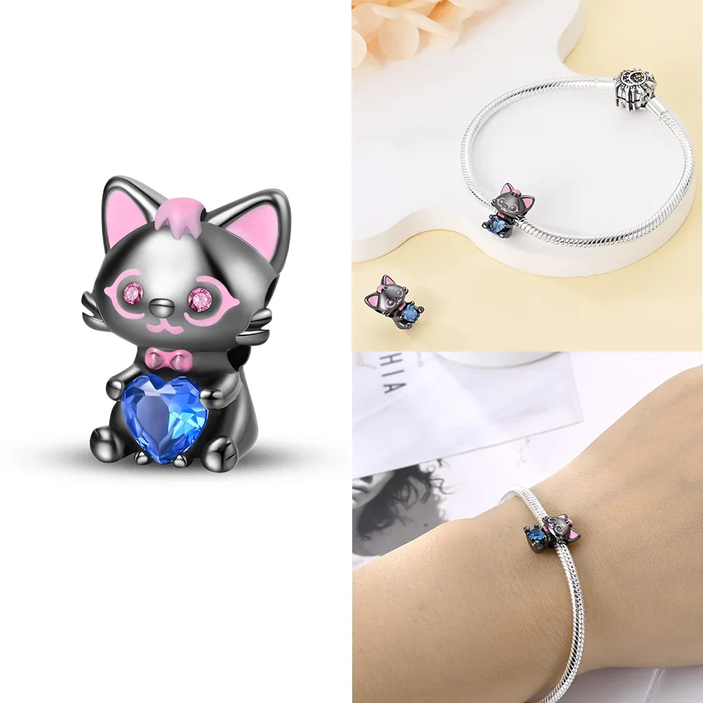 Original 925 Silver Plated Cat Dog Owl Panda Moon Lily Floral Animal Beads Fit Bag Charms Bracelet Jewelry Gifts for Women