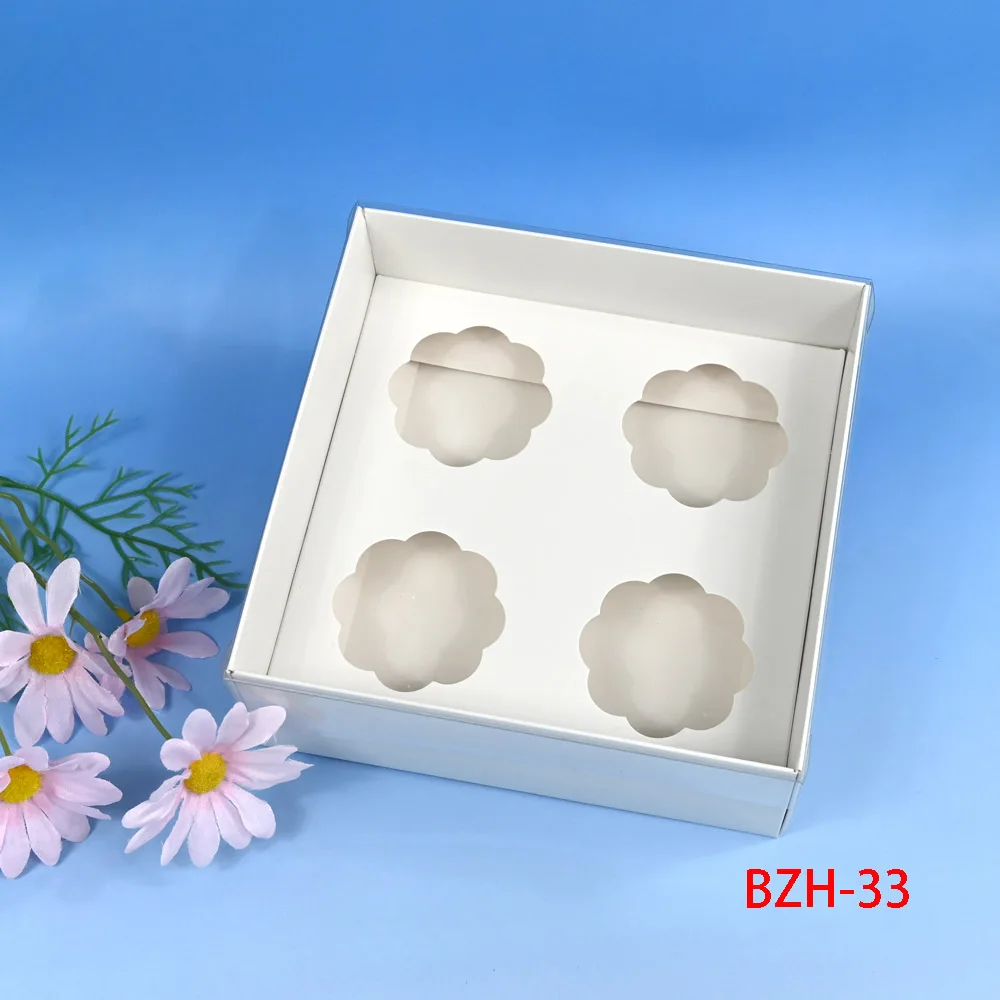5pcs White Cupcake Boxes Paper Merry Christmas Mousse cake/Chocolate Gift Box Clear Window Packaging Bag