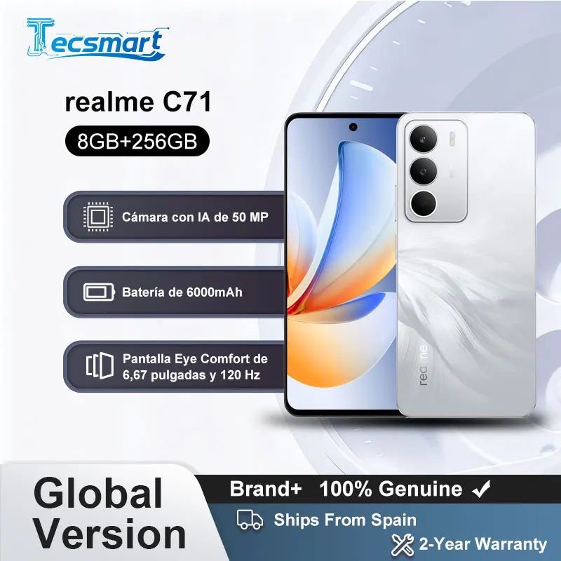Smartphone - realme C71 4G Versión Global, Pantalla Eye Comfort de 6.67'' y 120Hz, Batería de 6000mAh, Cámara IA de 50MP, Chipset Octa-Core