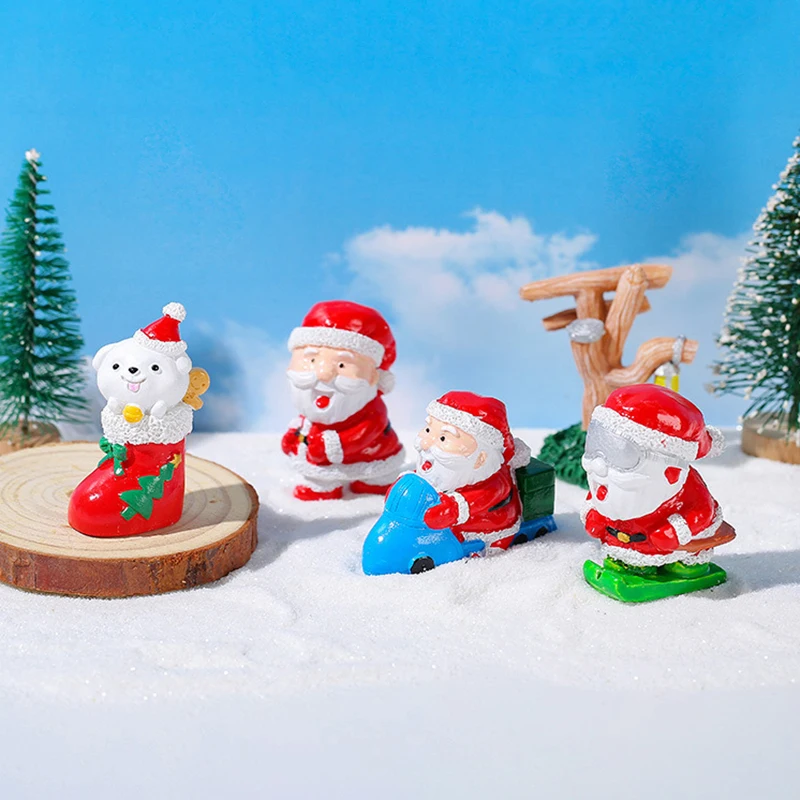 Miniatur kartun Santa Claus, ornamen patung Resin dekorasi rumah kreatif, Aksesori Dekorasi Desktop Kawaii