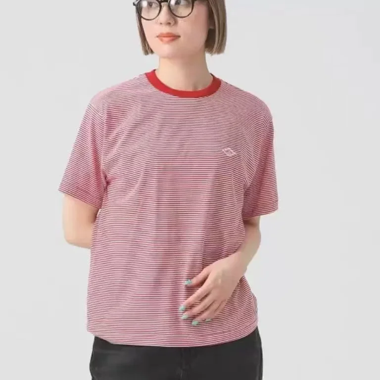 danton-レディース-ヒッピースタイル-プリントtシャツ-夏用半袖カジュアルルーズvネックトップス-ホワイト-新品