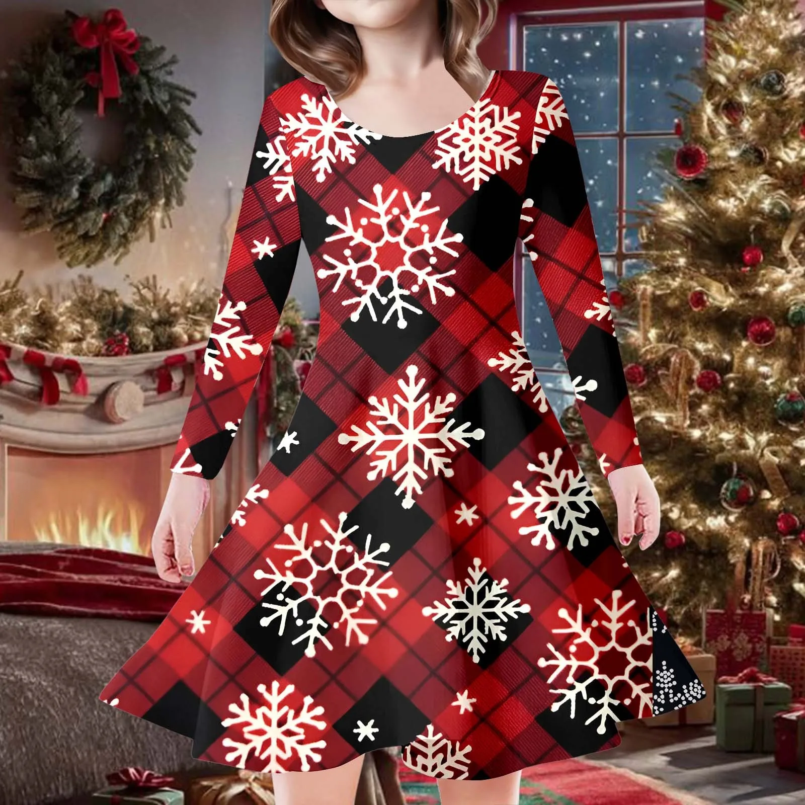 Girls Princess Dress Santa Claus Xmas Cartoon Print Children Party Clothes Christmas Birthday New Year Baby Kids Casual Dresses