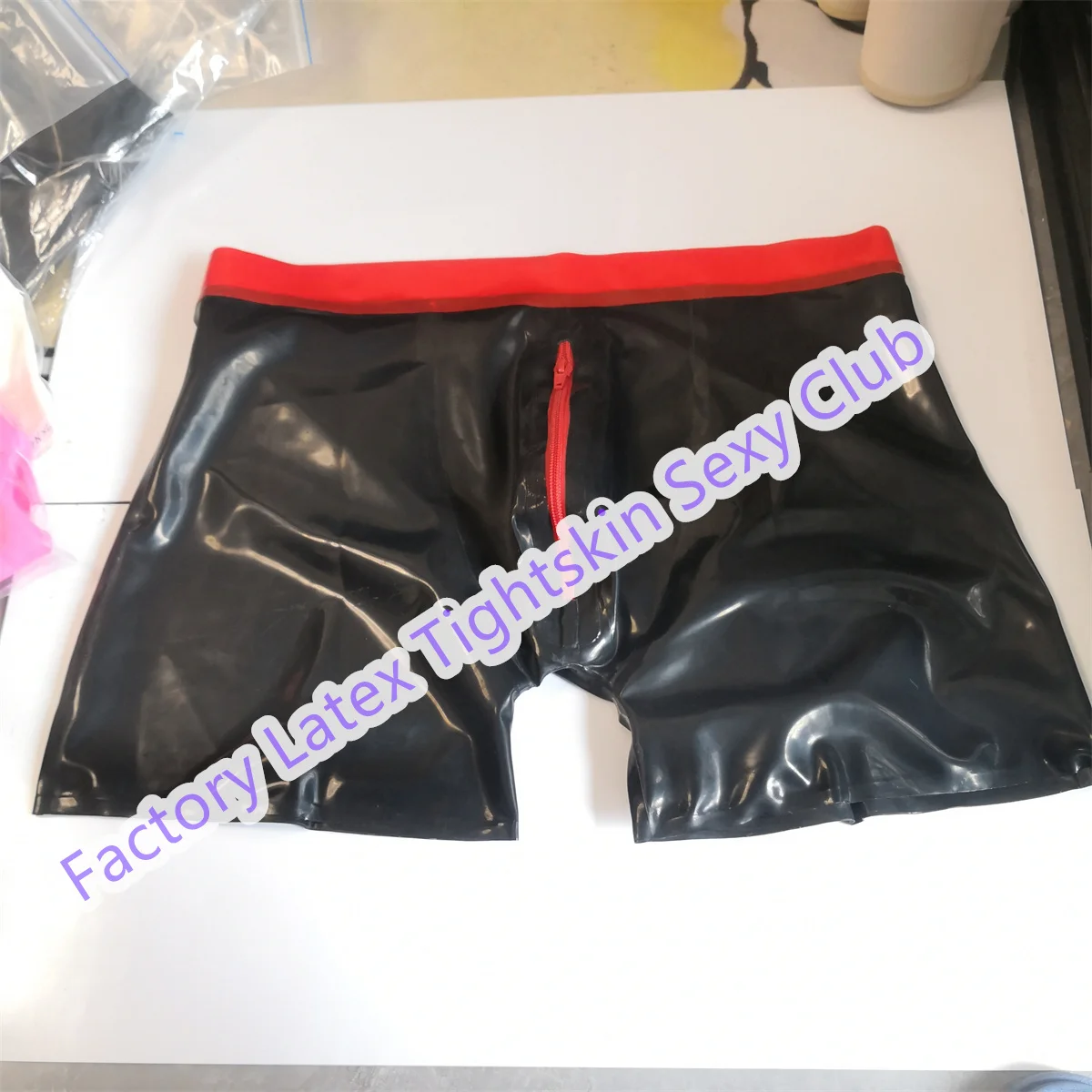 

Male Latex Panties with Front Zip Rubber Shorts Underwear Halloween Cosplay Costumes Custom Made