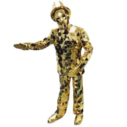 Mirror Man Glass Mask Disco Party DJ Adult Costume Stage Dress Performance Halloween Cosplay Christmas Clothing (Gold）