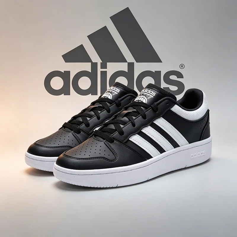 Adidas men's shoes with black leather panels, low heel, lightweight, breathable, casual and retro sports shoes  KI1056