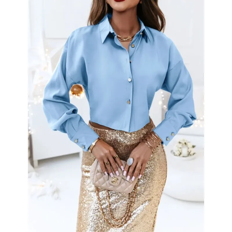 

Casual Solid Color Women's Shirt Spring And Autumn Retro Women's Shirt Fashionable And Elegant Youth Women's Top Button Up Shirt