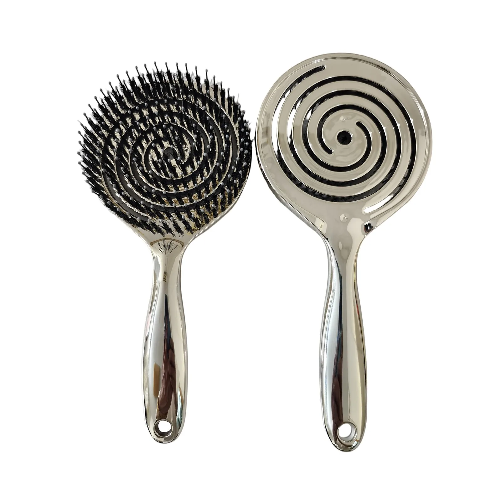 

Electroplated Hollow Round Bristle Brush Static Massage Brush Reduces Heat Damage Quick Drying Voluminous Hair Tool
