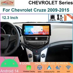 Android 14 8+256GB 12.3 INCH Car Radio For Chevrolet Cruze 2009-2015 Navigation Stereo QLED Head Unit Carplay 4G