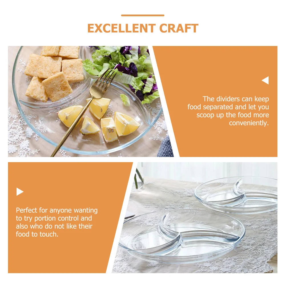 

Tempered Glass Divided Microwave Plate Portion Control Tray 3 Grids Divided Dish for Food Snack Fruits Desserts