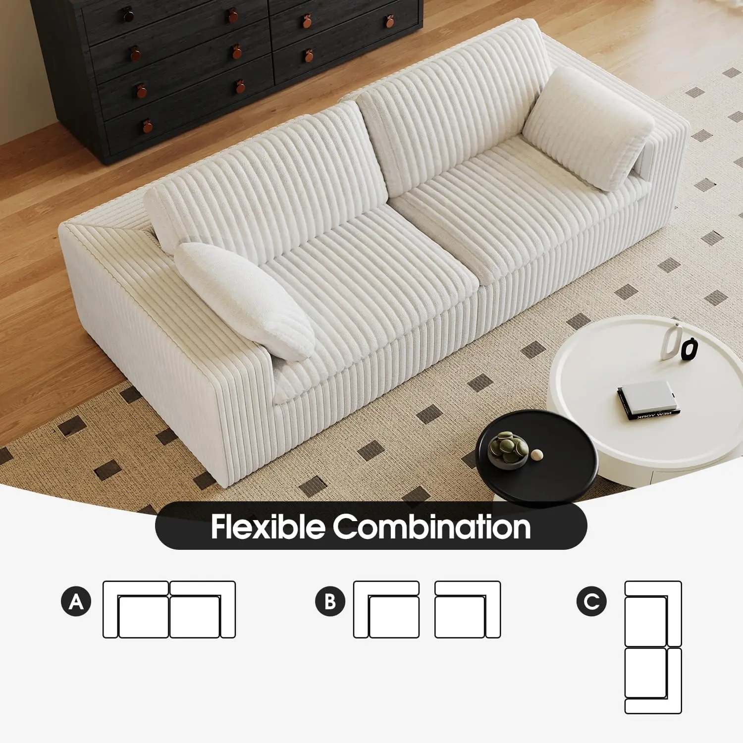 أريكة سحابة معيارية معاصرة في سروال قصير مع 2 مسندين ومقعدين وسطين لغرفة المعيشة المريحة