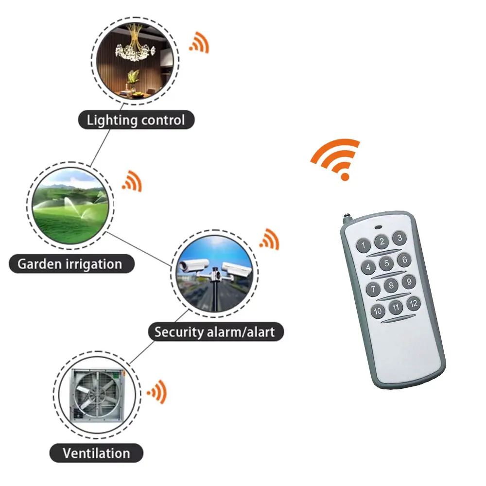 Control remoto inalámbrico RF de alta potencia, 12 botones, cc 12V, 200-1000m, electrónica de larga distancia Universal, abridor de puerta