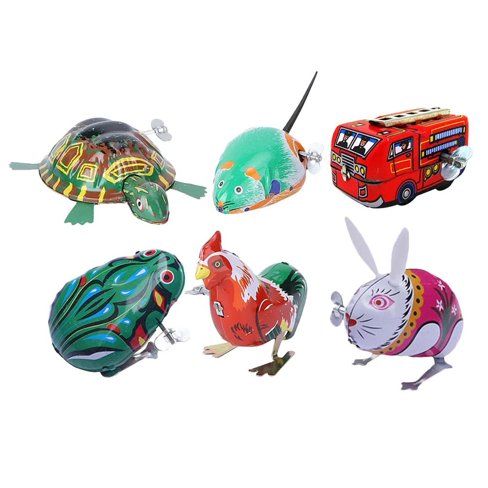 6 Pcs Wind up Tin Toys Party Bag Dinosaur It Game Magnets for Kids Cartoon Clockwork Plaything Rabbit