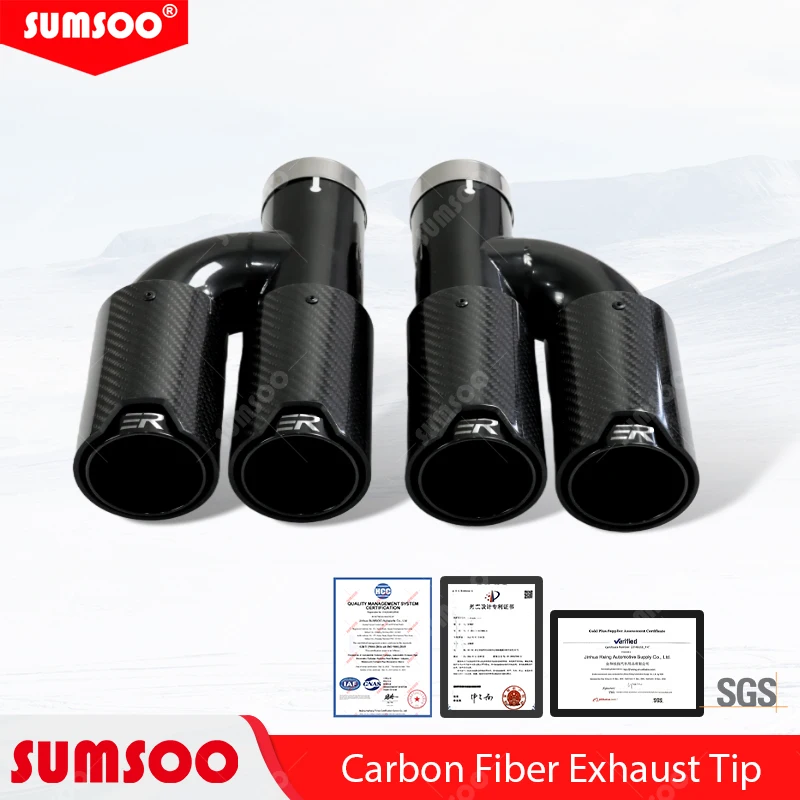 1pcs ER Universal Exhaust Dual Tips Upgrade Carbon Fiber Modify Muffler Nozzle Gold Stainless Exhaust Pipes