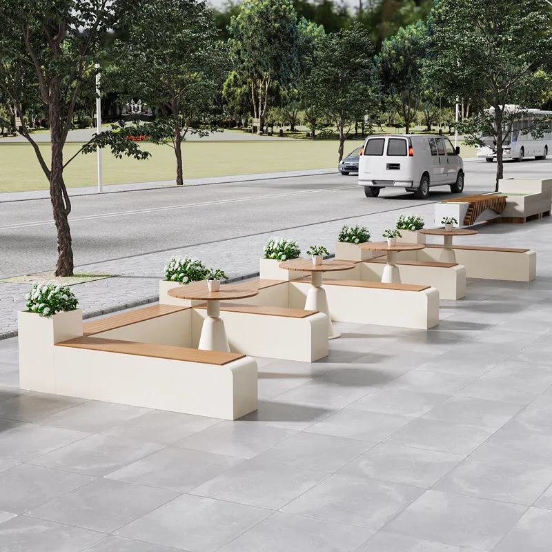 Outdoor courtyard, plastic-wood tables and chairs, combined exterior fences, park plazas, outdoor benches, flower box seats, wat
