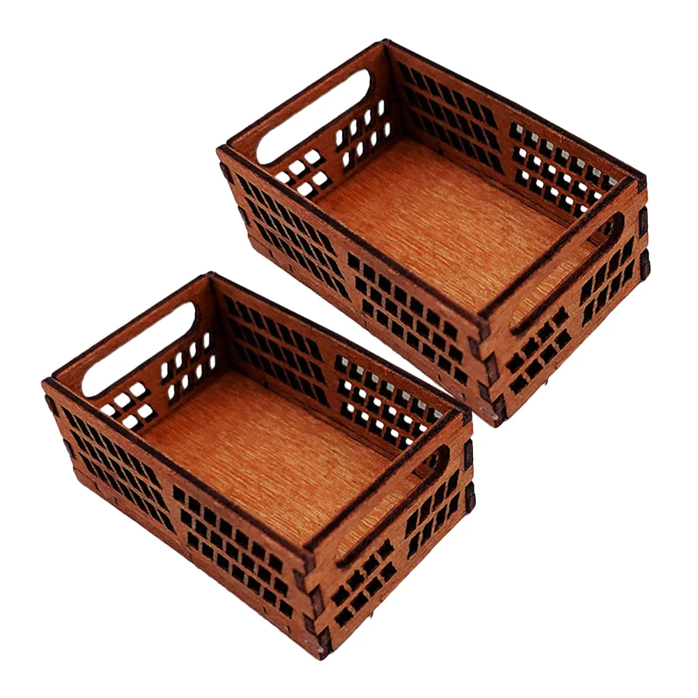 

2 Pcs House Storage Box Decorate Mini Accessories Miniature Ornament Basket Micro-scene Baskets Crates Wood Toy Miniatures