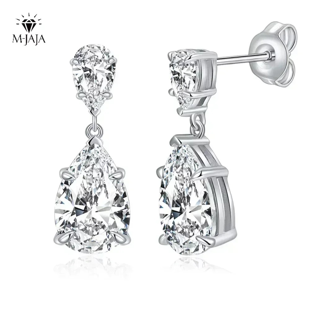 

M-JAJA Real Moissanite Earrings 925 Sterling Silver VVS1 3EX Drop Earrings Lab Diamonds Pear Cut Bridal Jewelry Anniversary Gift