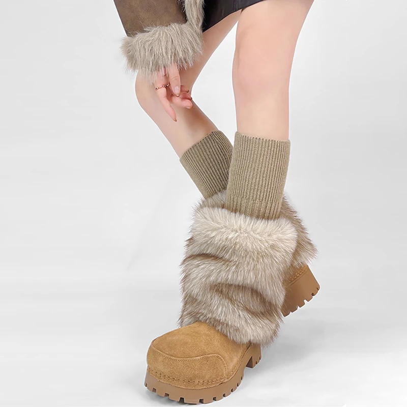 Women's Winter Warm Plush Leg Warmers Y2K Fashion Slouch Sock Knitted Socks Cover Harajuku Thickened Mid-Calf Sock Boot Covers
