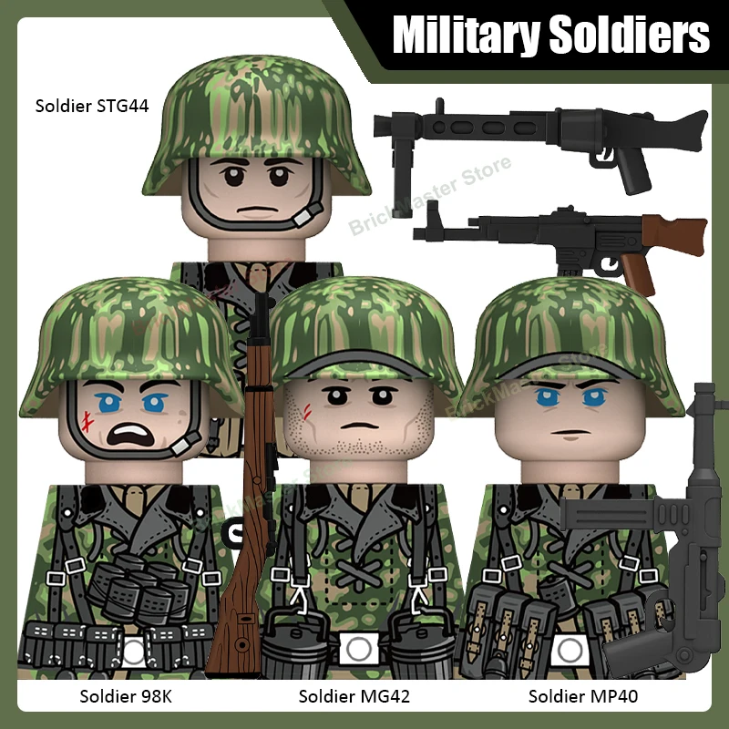 Bloques de Construcción Militares del Ejército, Camuflaje de Primavera, Soldado, Figuras de Guerra, Casco, Pistola 98K MP40, Ladrillos, Juguetes, Regalos