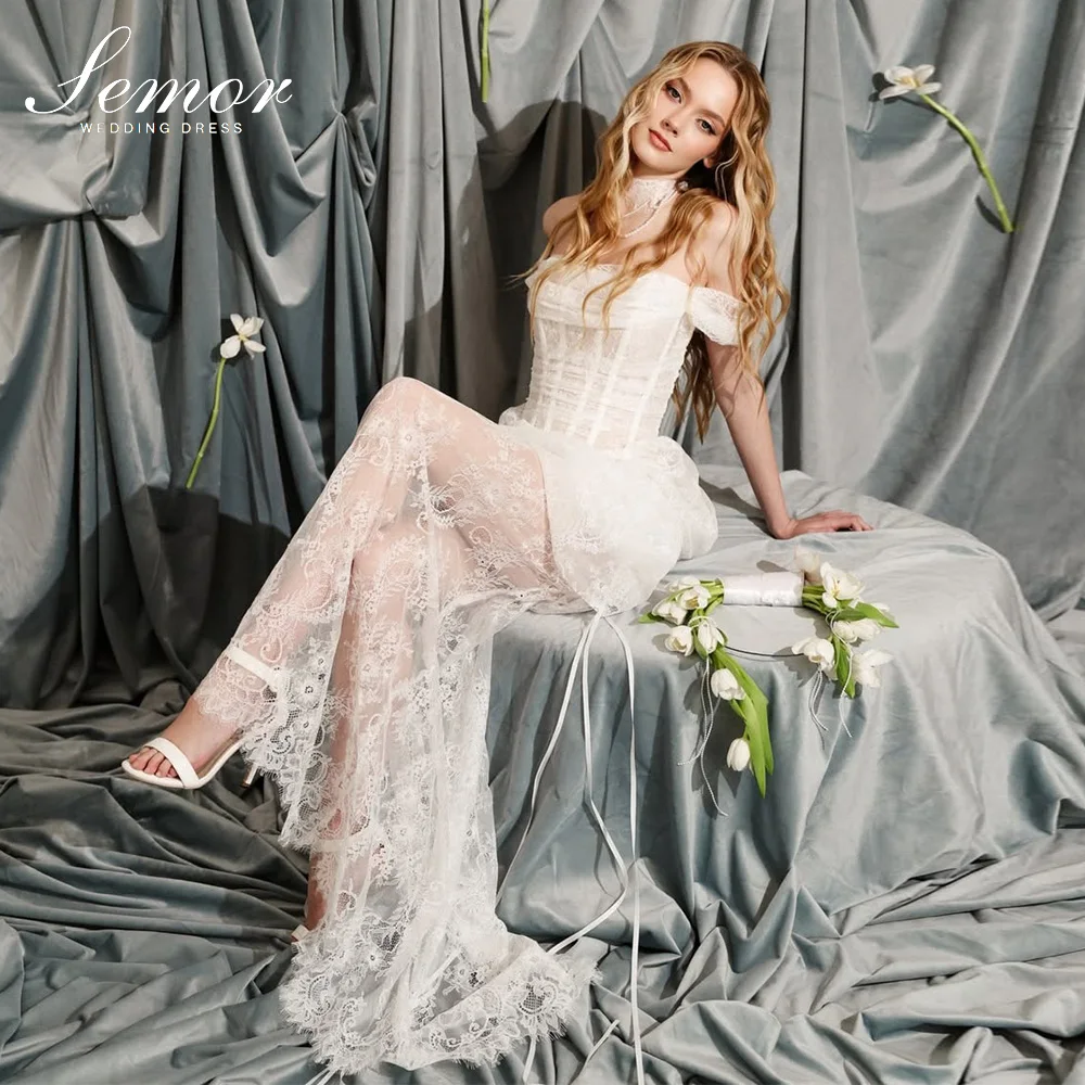 Semor Luxuriöses schulterfreies Hochzeitskleid nach Maß 2026 – Elegantes Brautkleid mit Spitze und Falten, Ballkleid, Vestidos de Novia
