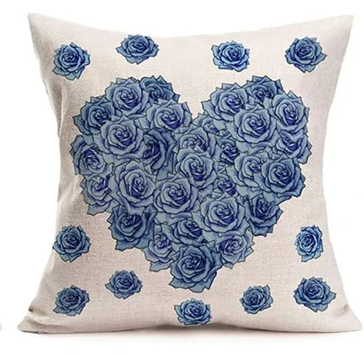 Happy Valentine's Day Blue Series Pillow Rose Love Bicycle Decoration Pillow Cover Suitable for Family Sofa Cushion Cover