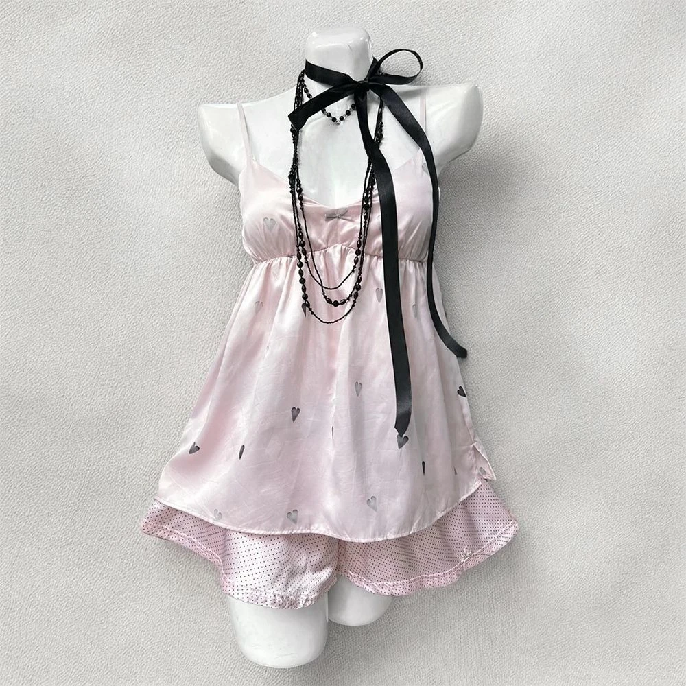 

Japanese Kawaii Shorts Sets Casual Cardigan Sweet Print Strap Tops Harajuku Y2k Shorts Female Elegant Lolita Outifits Set