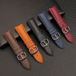 14mm 16mm 18mm 20mm 22mm Genuine Leather Watchband Soft Watch Band Wrist Strap Silver Steel Buckle for Men Women with Tool