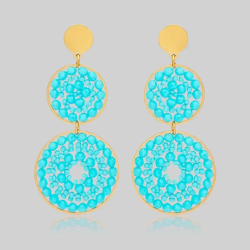 ZGMXR-Double-Deck Rice Bead Earrings, Hand-Knitted Bohemia Alloy Crystal, Women's Fashionable Roundness, Original
