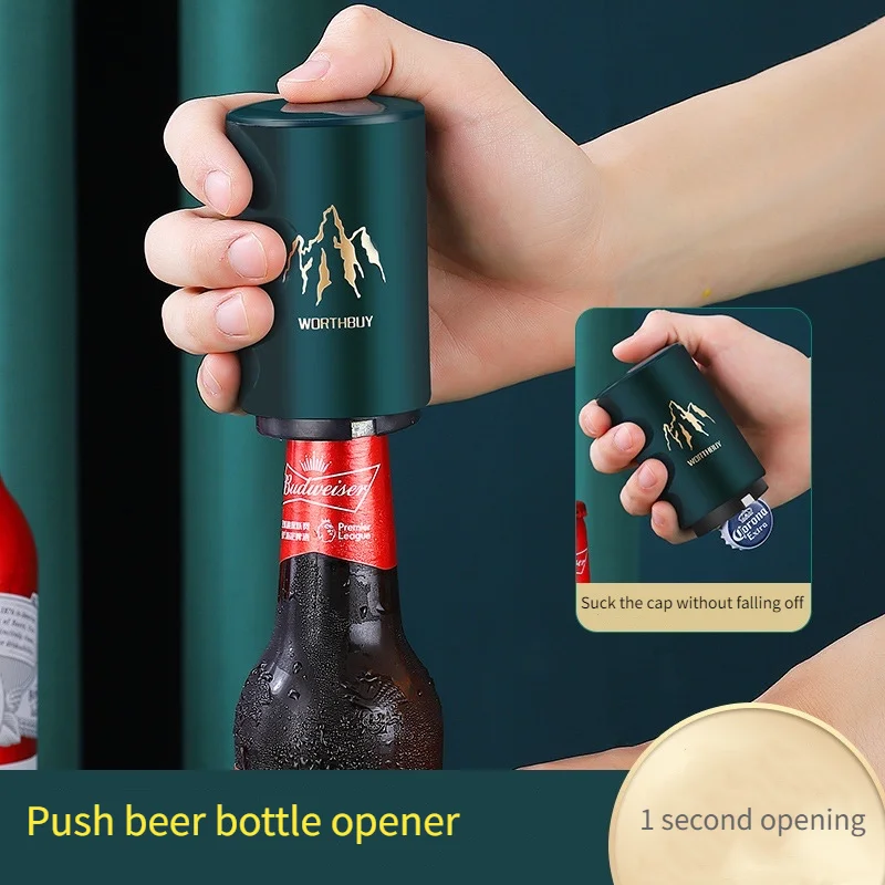 New Stainless Steel Beer Bottle Opener Kitchen Creative Magnetic Automatic Press Lid Opener Tool Portable Bar Gadget Accessories