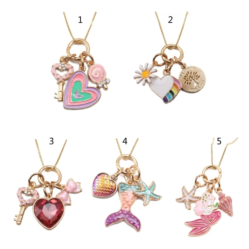 Colorful Heart Pendant Necklace for Kids Stylish Drop Oil Alloy Pendant Neck Chain Trendy Neckwear Fashion Jewelry Gift