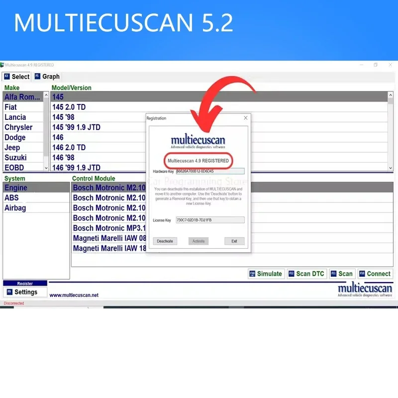 

Программное обеспечение Multiecuscan 5.2 для сканера Ft V5.2, совместимое с автомобильным инструментом i-2202 горячей продажи