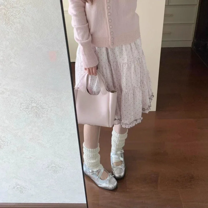 Sweet Ruffle Pink Polka Dot Half Length Skirt for Women Summer New Cute High Waist Slim Skirts Harajuku Chic Puffed Skirt New