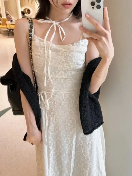 

Summer Fashionable Lace Sexy Backless Women's Dress Elastic Waistband Versatile Strapless Gown Korean Style Casual Wear