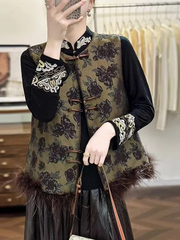 

Новый китайский хлопковый тюнетный жилет, женская верхняя одежда с вышивкой в стиле ретро, осень-зима, модный жилет для поездок на работу