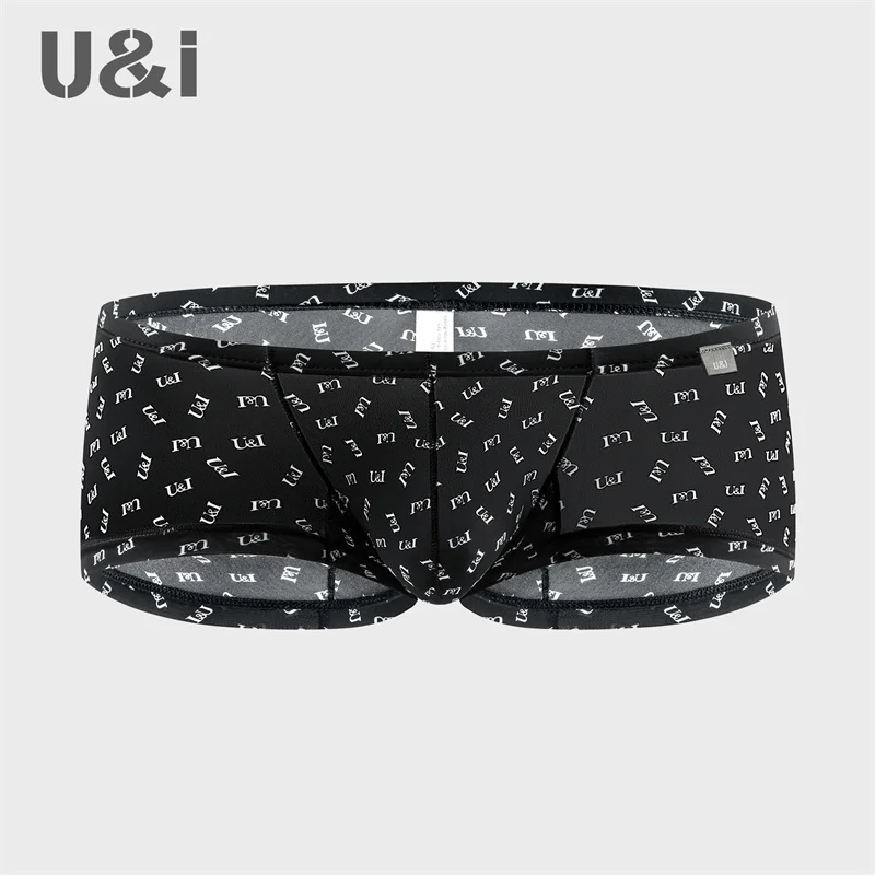 U&I sexy underwear for boys low-waisted thin nylon personalized trendy printed slim U convex small boxer briefs for men