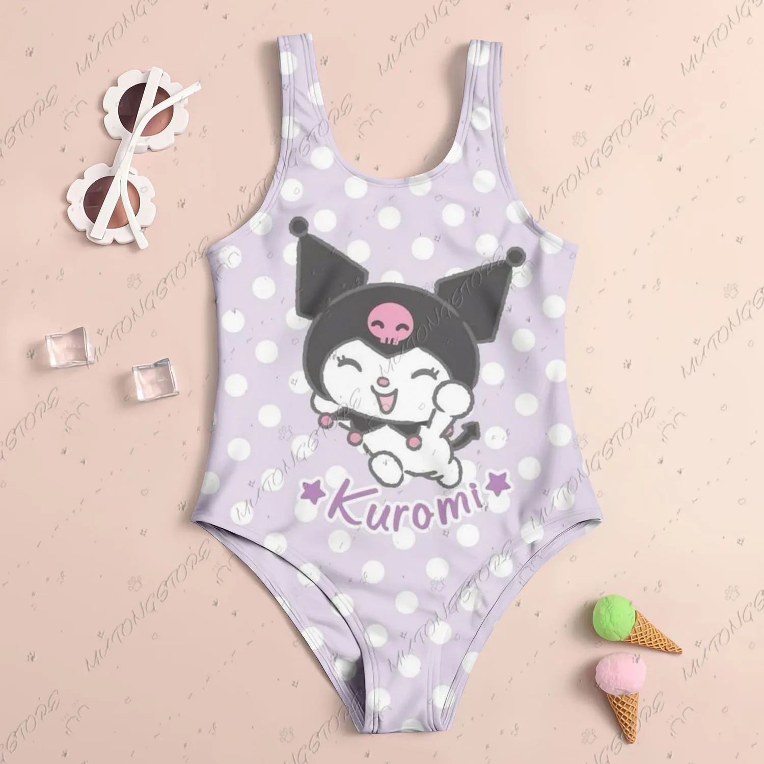 2025 New Cute Children One-Piece Swimsuit Sanrio Kuromi 3D Print Girl Women Swimsuit Soft Breathe Kids Summer Seaside Clothes